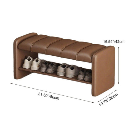 Modern Luxury Faux Leather Plywood Rectangular Shoe Bench With 2-Tier Storage For Entryway