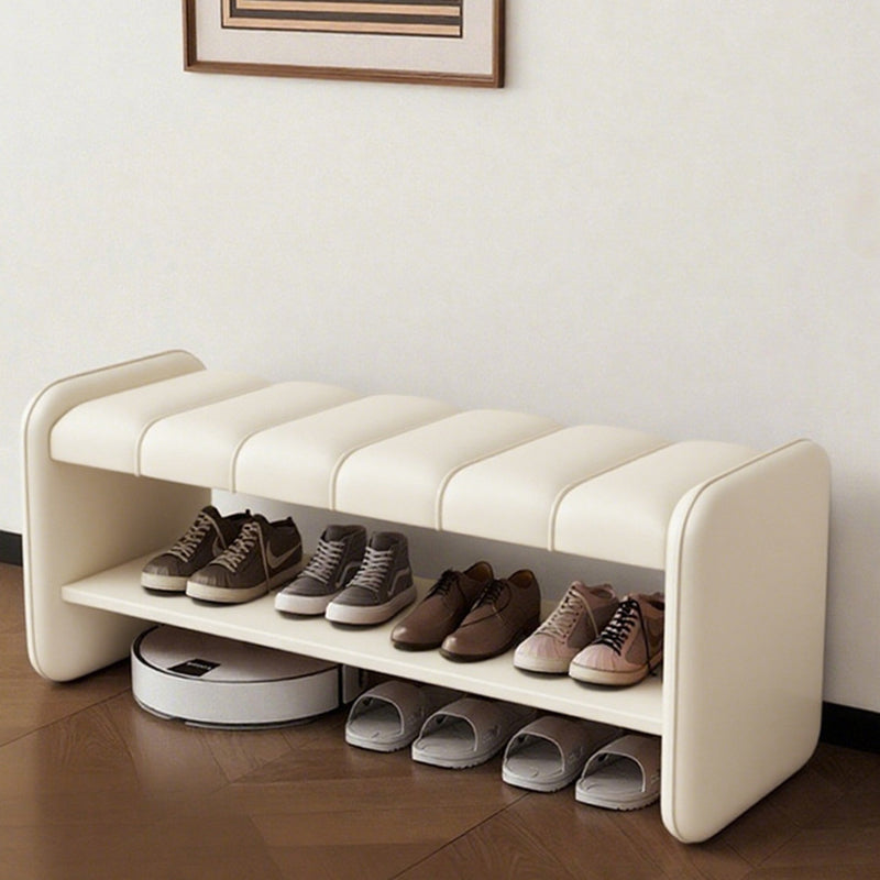 Modern Luxury Faux Leather Plywood Rectangular Shoe Bench With 2-Tier Storage For Entryway