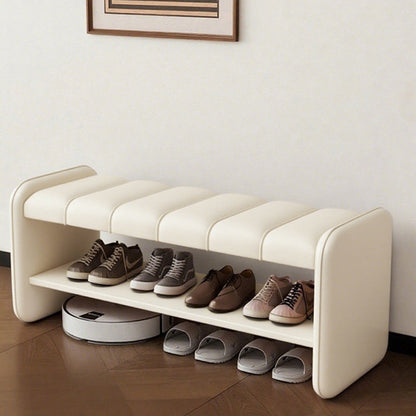 Modern Luxury Faux Leather Plywood Rectangular Shoe Bench With 2-Tier Storage For Entryway