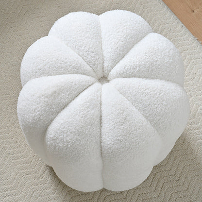 Contemporary Creative Soft Velvet Sherpa Fabric Pumpkin-Shaped Plywood Vanity Stool For Bedroom