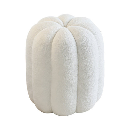 Contemporary Creative Soft Velvet Sherpa Fabric Pumpkin-Shaped Plywood Vanity Stool For Bedroom