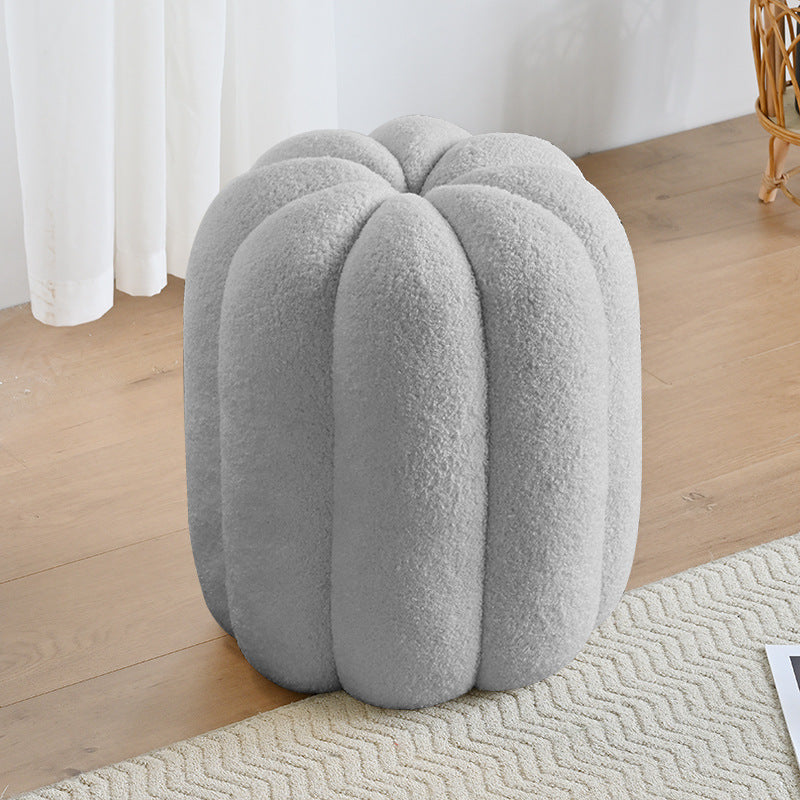 Contemporary Creative Soft Velvet Sherpa Fabric Pumpkin-Shaped Plywood Vanity Stool For Bedroom