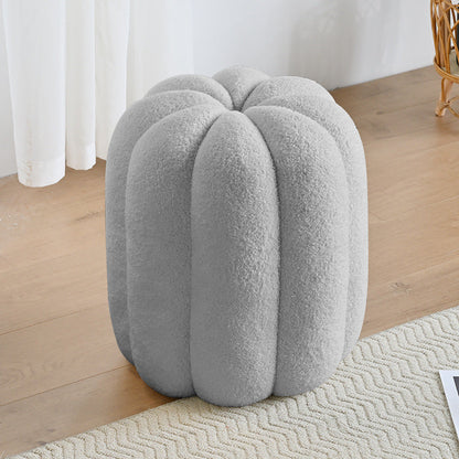 Contemporary Creative Soft Velvet Sherpa Fabric Pumpkin-Shaped Plywood Vanity Stool For Bedroom