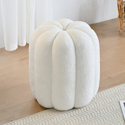 Contemporary Creative Soft Velvet Sherpa Fabric Pumpkin-Shaped Plywood Vanity Stool For Bedroom