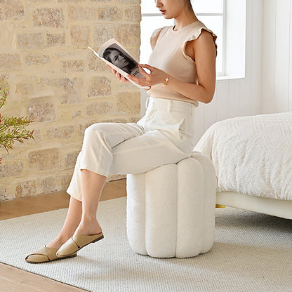 Contemporary Creative Soft Velvet Sherpa Fabric Pumpkin-Shaped Plywood Vanity Stool For Bedroom