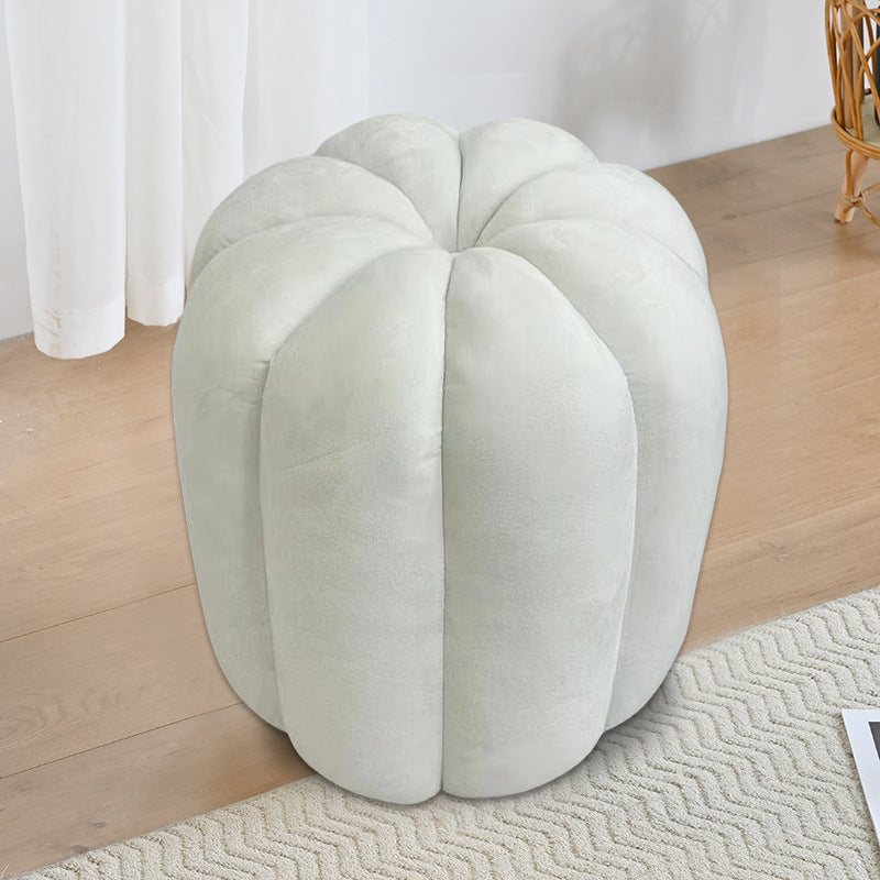Contemporary Creative Soft Velvet Sherpa Fabric Pumpkin-Shaped Plywood Vanity Stool For Bedroom