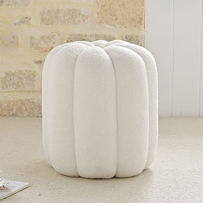Contemporary Creative Soft Velvet Sherpa Fabric Pumpkin-Shaped Plywood Vanity Stool For Bedroom