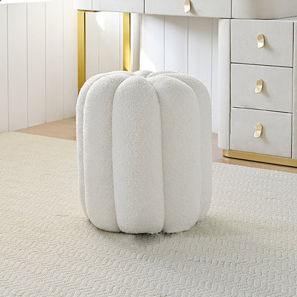 Contemporary Creative Soft Velvet Sherpa Fabric Pumpkin-Shaped Plywood Vanity Stool For Bedroom