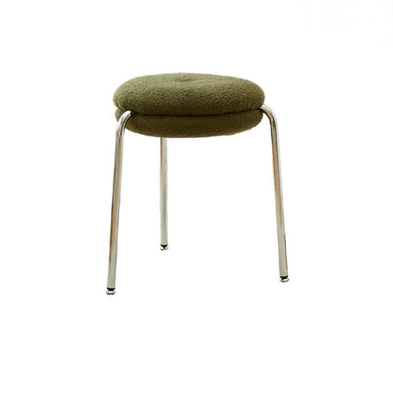 Modern Minimalist Rounded-edge Sherpa Fabric Metal Vanity Stool With Double-layer Cushion For Bedroom