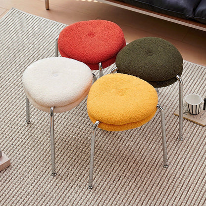 Modern Minimalist Rounded-edge Sherpa Fabric Metal Vanity Stool With Double-layer Cushion For Bedroom