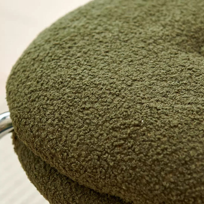 Modern Minimalist Rounded-edge Sherpa Fabric Metal Vanity Stool With Double-layer Cushion For Bedroom