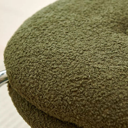Modern Minimalist Rounded-edge Sherpa Fabric Metal Vanity Stool With Double-layer Cushion For Bedroom