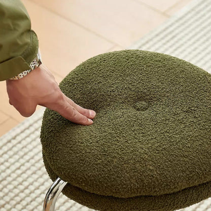 Modern Minimalist Rounded-edge Sherpa Fabric Metal Vanity Stool With Double-layer Cushion For Bedroom