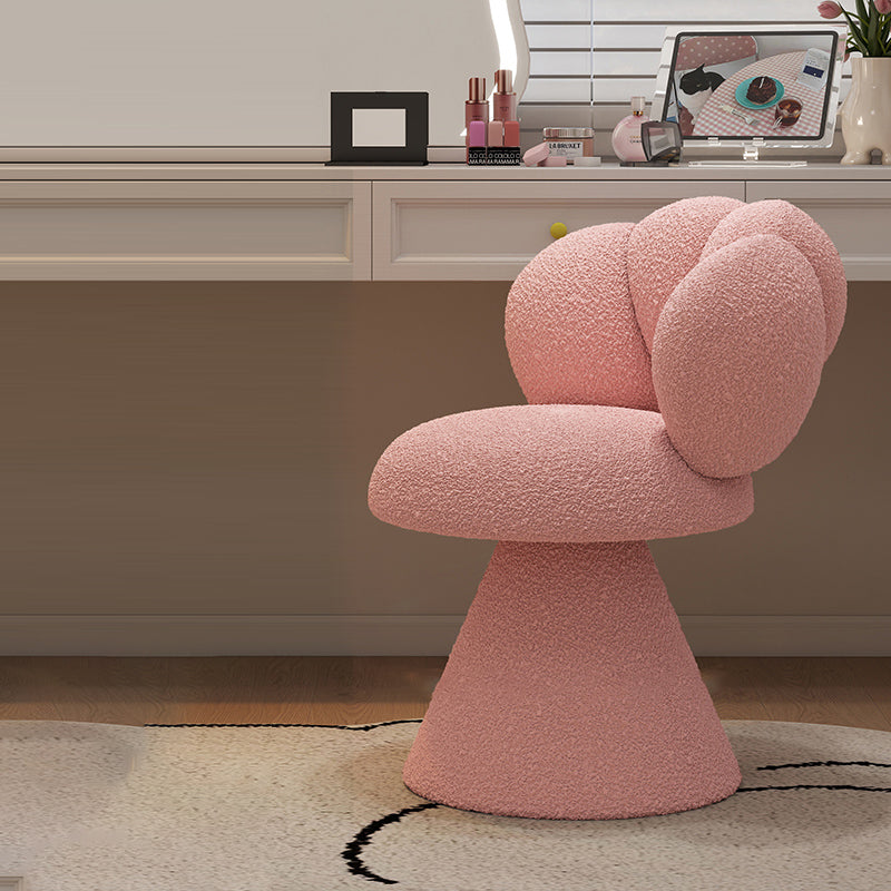 Contemporary Creative Metal Solid Wood & Plywood Sherpa Fabric Petal Vanity Stool With Backrest & Swivel For Bedroom