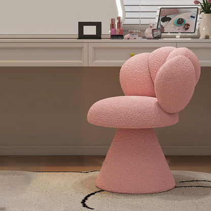 Contemporary Creative Metal Solid Wood & Plywood Sherpa Fabric Petal Vanity Stool With Backrest & Swivel For Bedroom