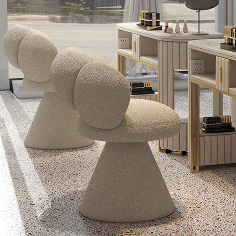 Contemporary Creative Metal Solid Wood & Plywood Sherpa Fabric Petal Vanity Stool With Backrest & Swivel For Bedroom