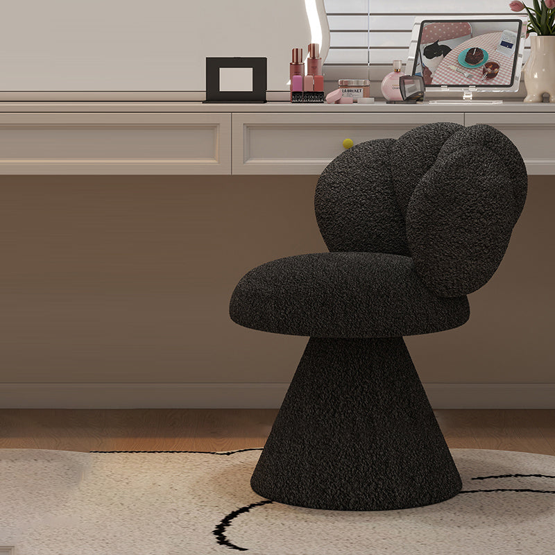 Contemporary Creative Metal Solid Wood & Plywood Sherpa Fabric Petal Vanity Stool With Backrest & Swivel For Bedroom