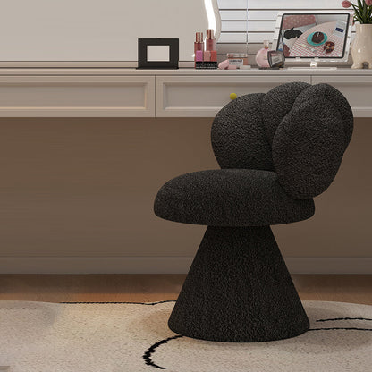 Contemporary Creative Metal Solid Wood & Plywood Sherpa Fabric Petal Vanity Stool With Backrest & Swivel For Bedroom