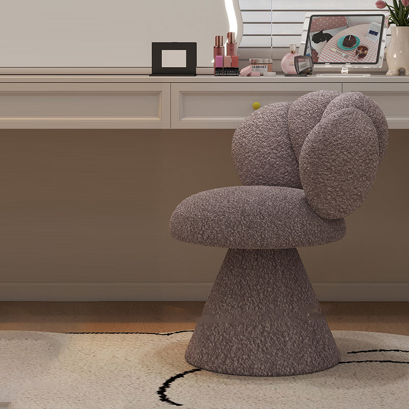 Contemporary Creative Metal Solid Wood & Plywood Sherpa Fabric Petal Vanity Stool With Backrest & Swivel For Bedroom