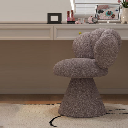 Contemporary Creative Metal Solid Wood & Plywood Sherpa Fabric Petal Vanity Stool With Backrest & Swivel For Bedroom