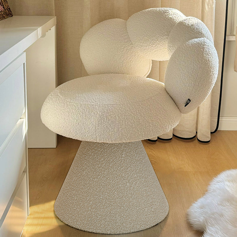 Contemporary Creative Metal Solid Wood & Plywood Sherpa Fabric Petal Vanity Stool With Backrest & Swivel For Bedroom