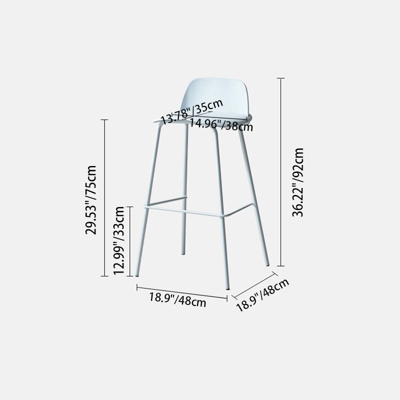 Modern Minimalist PP & Carbon Steel Rectangular Bar Stool With Backrest And Footrest For Dining Room