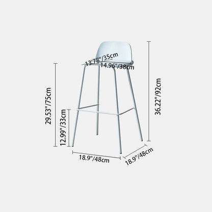 Modern Minimalist PP & Carbon Steel Rectangular Bar Stool With Backrest And Footrest For Dining Room