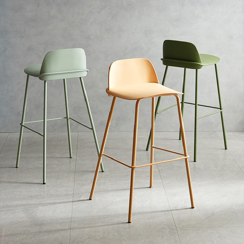 Modern Minimalist PP & Carbon Steel Rectangular Bar Stool With Backrest And Footrest For Dining Room