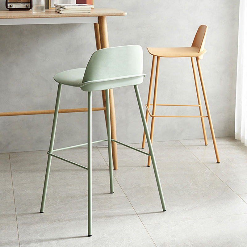 Modern Minimalist PP & Carbon Steel Rectangular Bar Stool With Backrest And Footrest For Dining Room