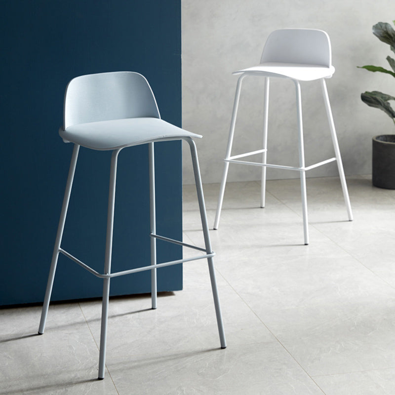 Modern Minimalist PP & Carbon Steel Rectangular Bar Stool With Backrest And Footrest For Dining Room