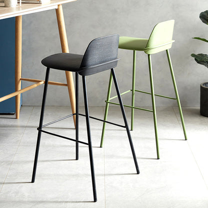 Modern Minimalist PP & Carbon Steel Rectangular Bar Stool With Backrest And Footrest For Dining Room