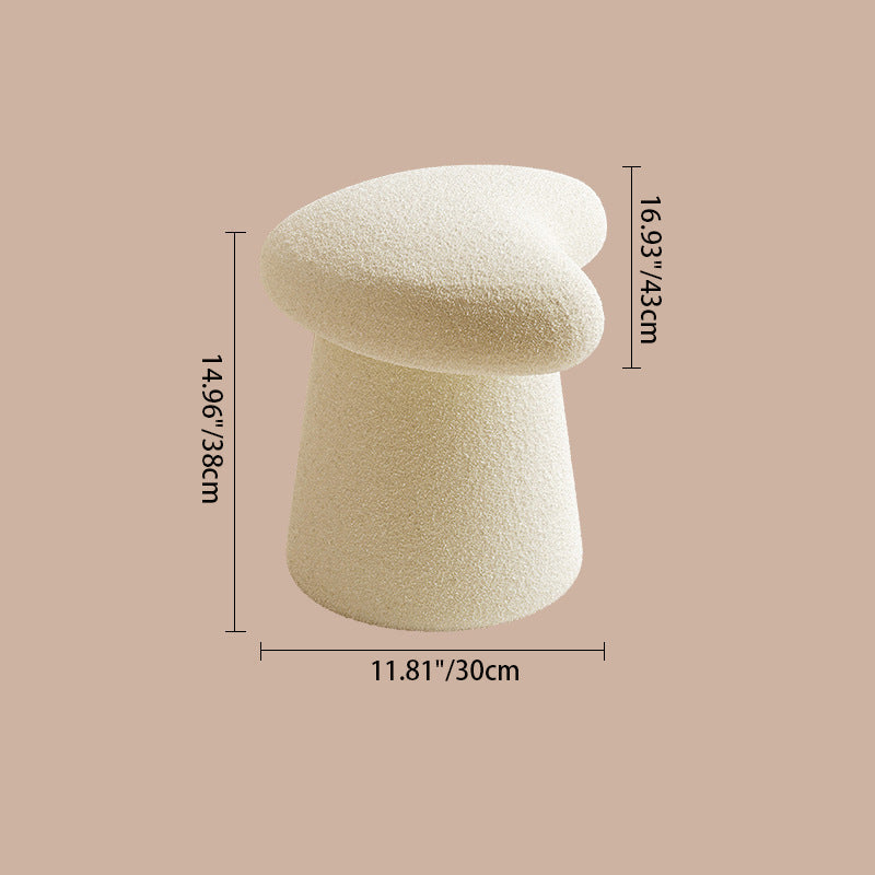 Modern Minimalist Solid Wood Plywood & Sherpa Fabric Whale-Tail Cushion Vanity Stool With Cylindrical Base For Bedroom