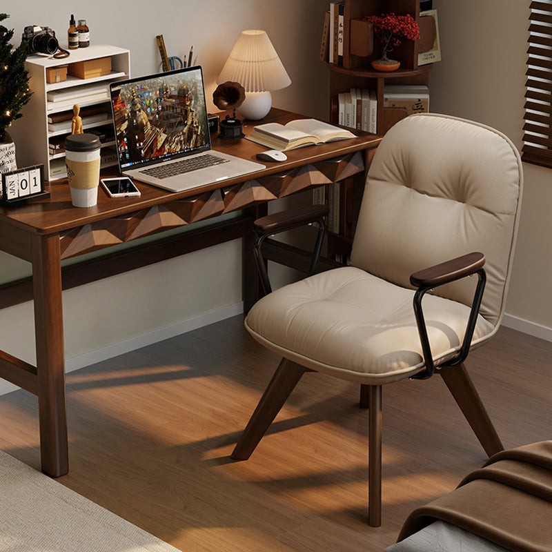 Modern Minimalist Scratch-resistant Leather Solid Wood Plywood Four-Leg Swivel Office Chair - Desk Chair With Armrests & Backrest For Home Office