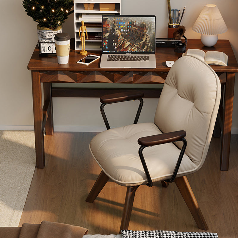 Modern Minimalist Scratch-resistant Leather Solid Wood Plywood Four-Leg Swivel Office Chair - Desk Chair With Armrests & Backrest For Home Office