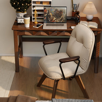 Modern Minimalist Scratch-resistant Leather Solid Wood Plywood Four-Leg Swivel Office Chair - Desk Chair With Armrests & Backrest For Home Office