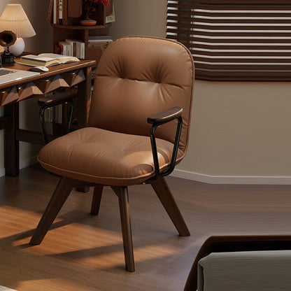 Modern Minimalist Scratch-resistant Leather Solid Wood Plywood Four-Leg Swivel Office Chair - Desk Chair With Armrests & Backrest For Home Office