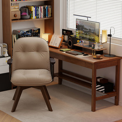 Modern Minimalist Scratch-resistant Leather Solid Wood Plywood Four-Leg Swivel Office Chair - Desk Chair With Armrests & Backrest For Home Office