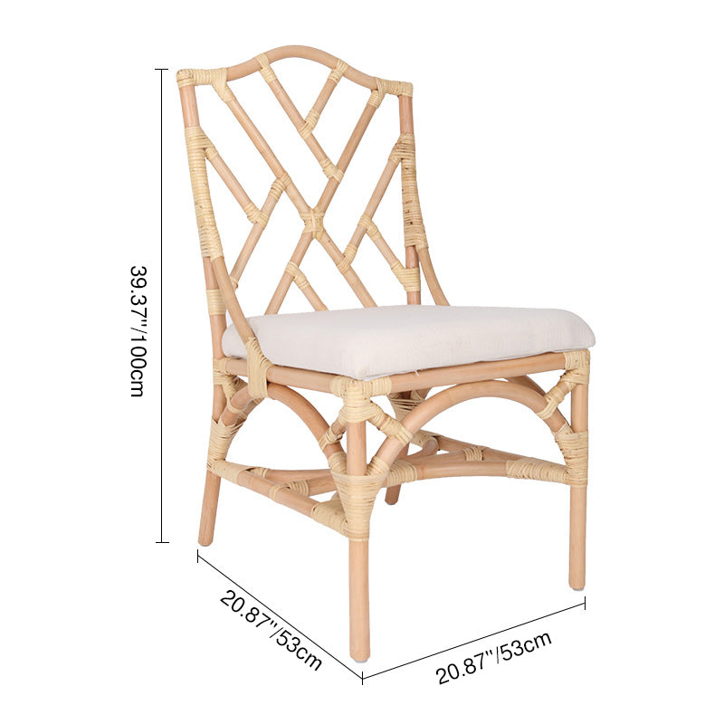 Contemporary Scandinavian Handwoven Natural Rattan Dining Chair With Waterproof Cushioned - Back Chair For Indoor & Outdoor Use