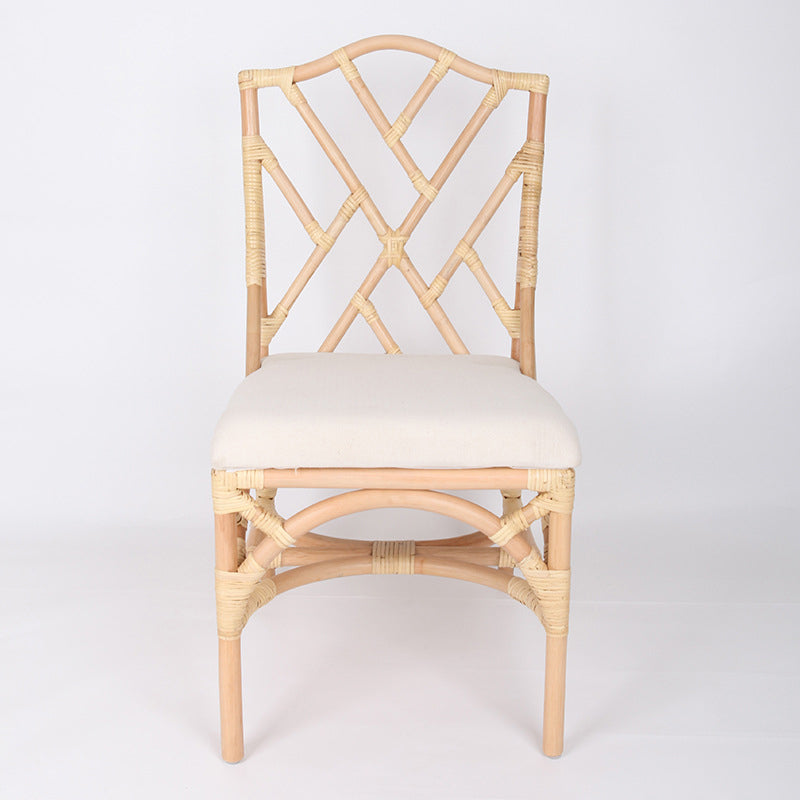 Contemporary Scandinavian Handwoven Natural Rattan Dining Chair With Waterproof Cushioned - Back Chair For Indoor & Outdoor Use