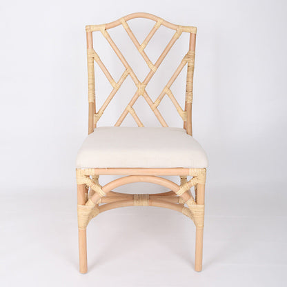 Contemporary Scandinavian Handwoven Natural Rattan Dining Chair With Waterproof Cushioned - Back Chair For Indoor & Outdoor Use