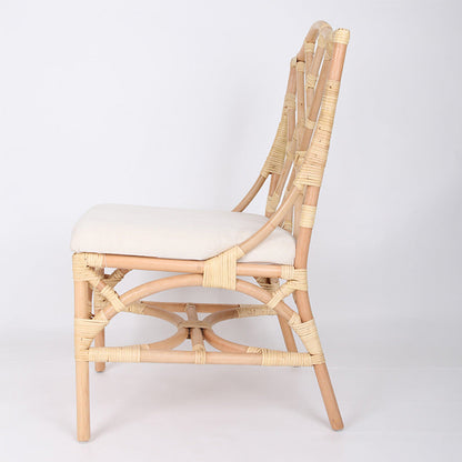 Contemporary Scandinavian Handwoven Natural Rattan Dining Chair With Waterproof Cushioned - Back Chair For Indoor & Outdoor Use