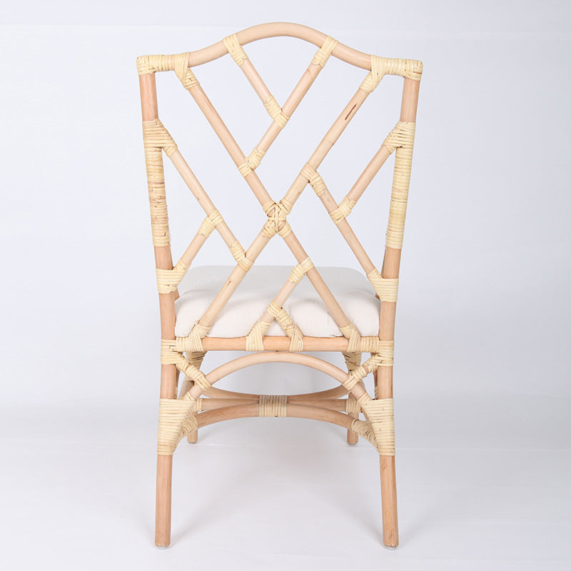 Contemporary Scandinavian Handwoven Natural Rattan Dining Chair With Waterproof Cushioned - Back Chair For Indoor & Outdoor Use