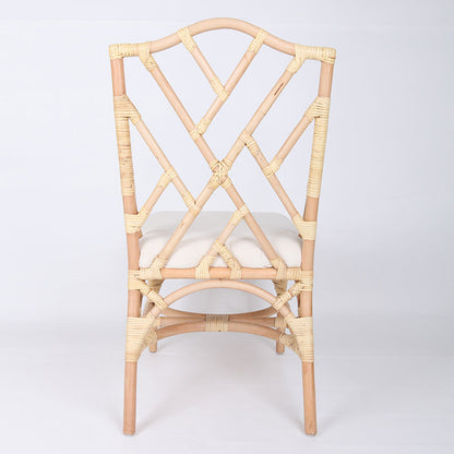 Contemporary Scandinavian Handwoven Natural Rattan Dining Chair With Waterproof Cushioned - Back Chair For Indoor & Outdoor Use