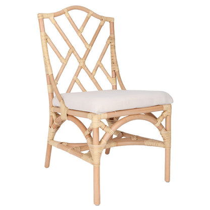 Contemporary Scandinavian Handwoven Natural Rattan Dining Chair With Waterproof Cushioned - Back Chair For Indoor & Outdoor Use