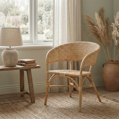 Contemporary Nordic Natural Rattan Weaving Dining Chair - Patio Chair For Dining Room & Outdoor