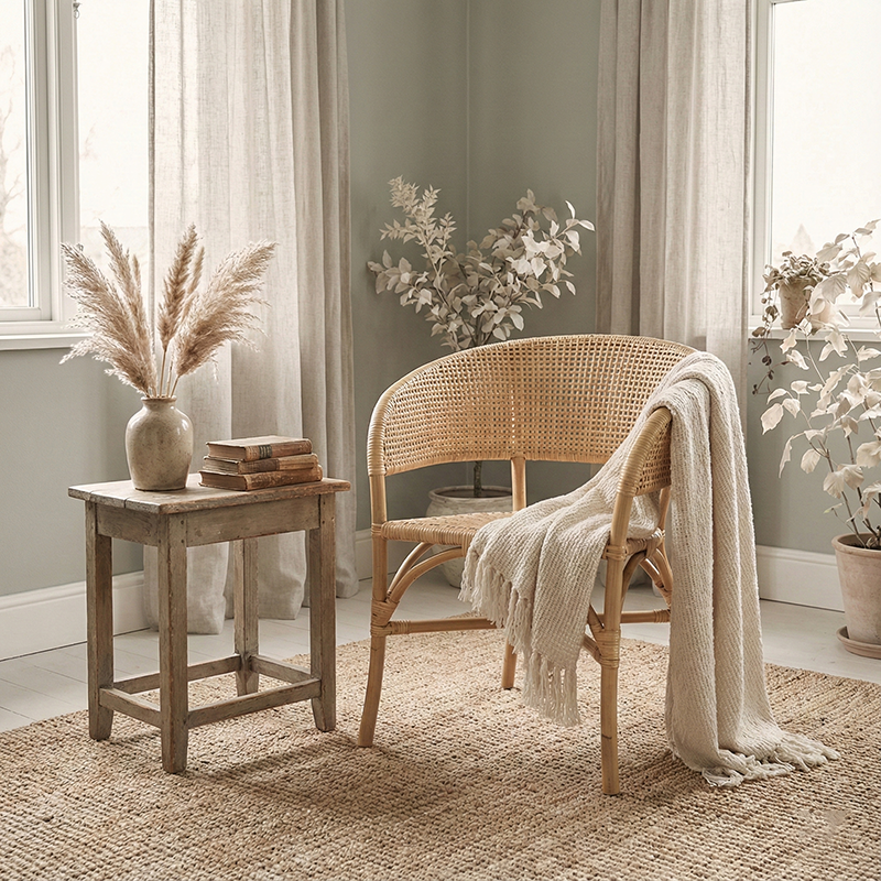 Contemporary Nordic Natural Rattan Weaving Dining Chair - Patio Chair For Dining Room & Outdoor