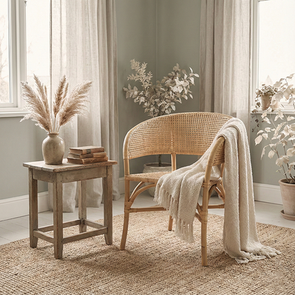 Contemporary Nordic Natural Rattan Weaving Dining Chair - Patio Chair For Dining Room & Outdoor