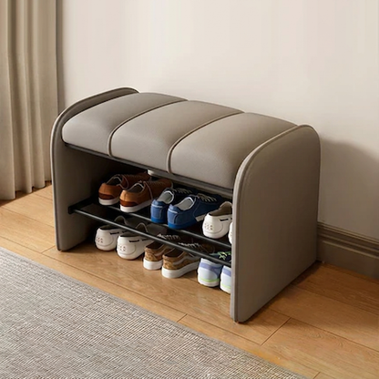 Modern Simplicity Rectangular Iron Synthetic Leather Composite Board Foam Shoe Bench Backless Armless For Entryways