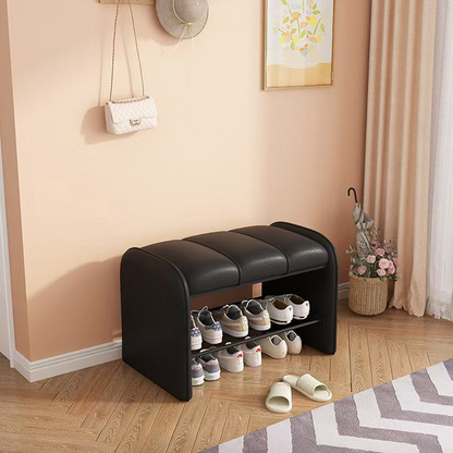 Modern Simplicity Rectangular Iron Synthetic Leather Composite Board Foam Shoe Bench Backless Armless For Entryways
