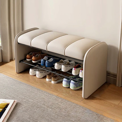 Modern Simplicity Rectangular Iron Synthetic Leather Composite Board Foam Shoe Bench Backless Armless For Entryways